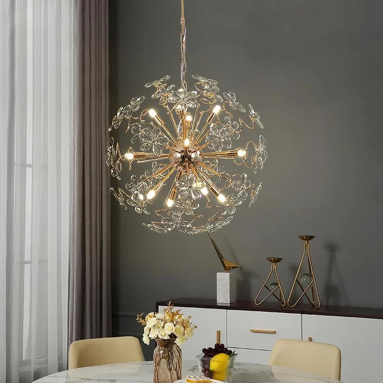 Golden Crystal Petal Dining Room Pendant Light Vjlight