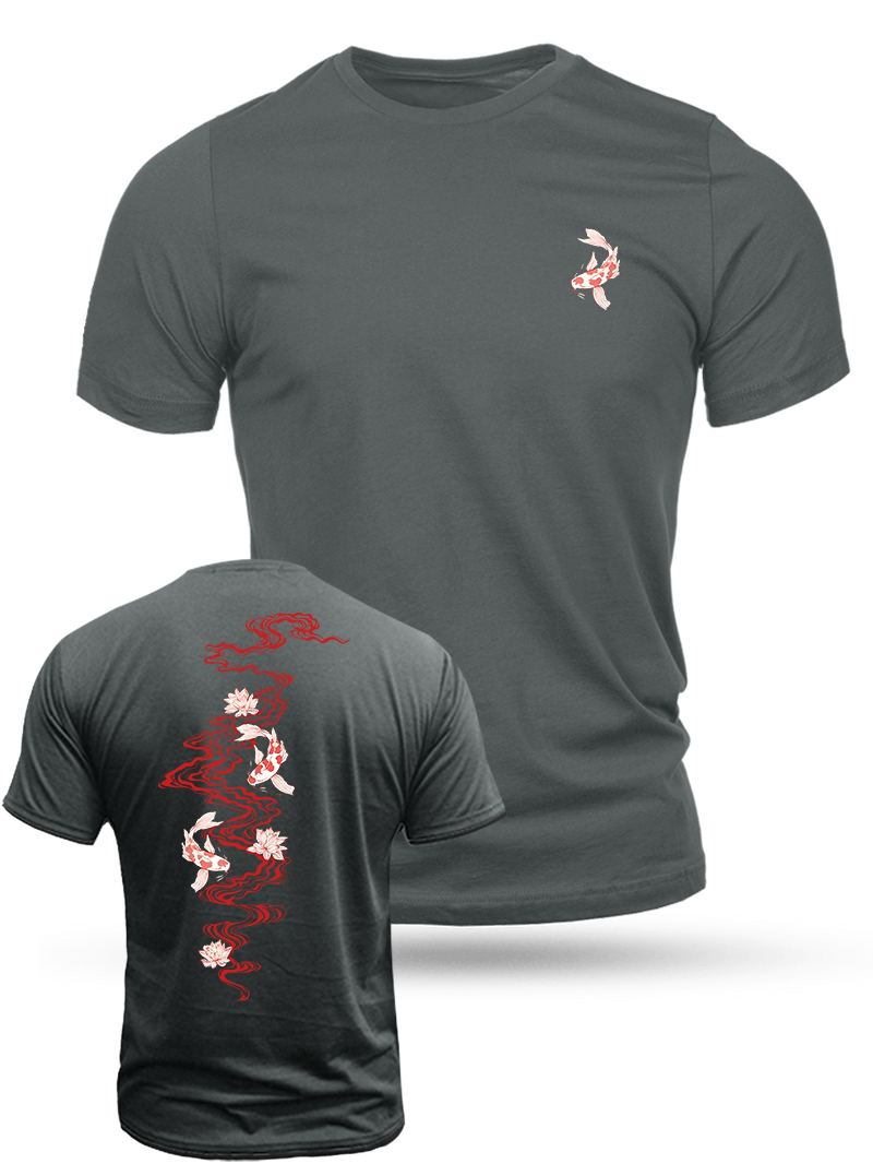 Men's Red River Sakura Koi Print Casual Short Sleeve T-shirt