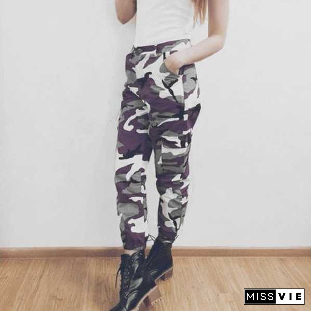 High Waisted Camouflage Cargo Trousers Camo Pants