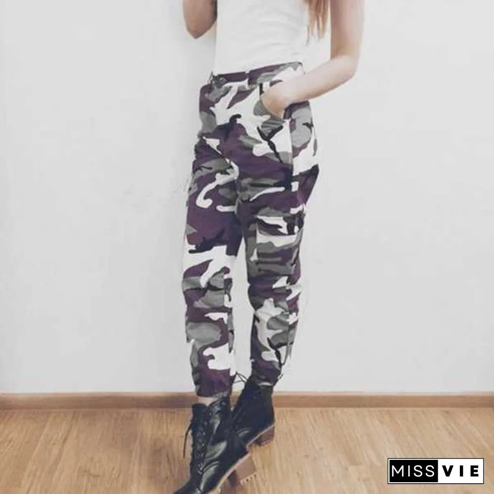 High Waisted Camouflage Cargo Trousers Camo Pants