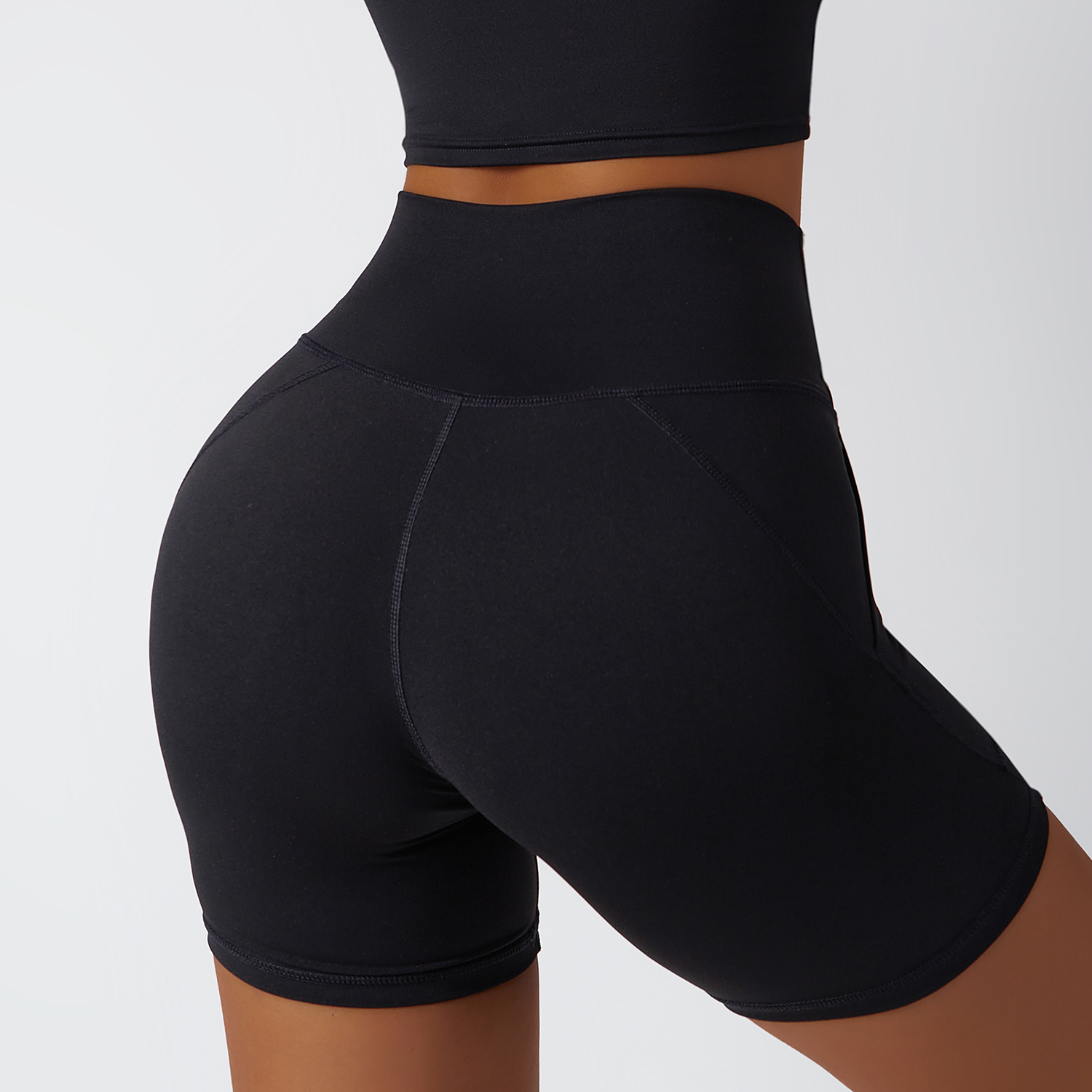 Shop Black high rise no camel toe squat proof tummy control comfort lightweight buttery soft hot yoga shorts womens online on Hergymclothing