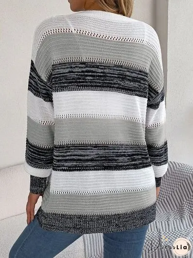 Openwork Striped Open Front Cardigan