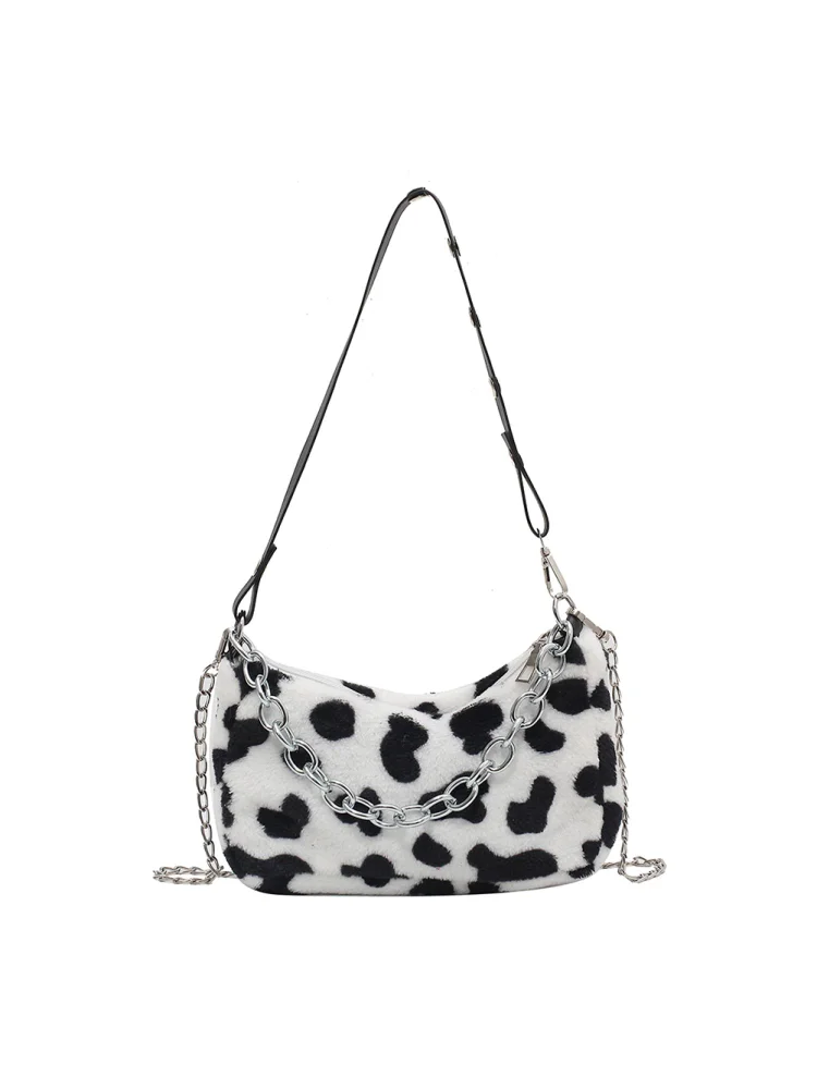 Chain Animal Print Underarm Bag Women Plush Furry Shoulder Purse (Style 1)
