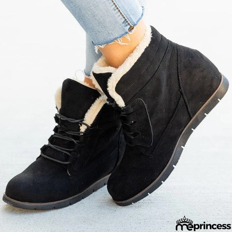 Vintage Lace Up Soft Warm Plush Thick Sole Women Snow Boots