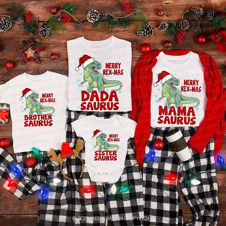Merry Rex-Mas Saurus Christmas Family Matching Shirts Beepumpkin