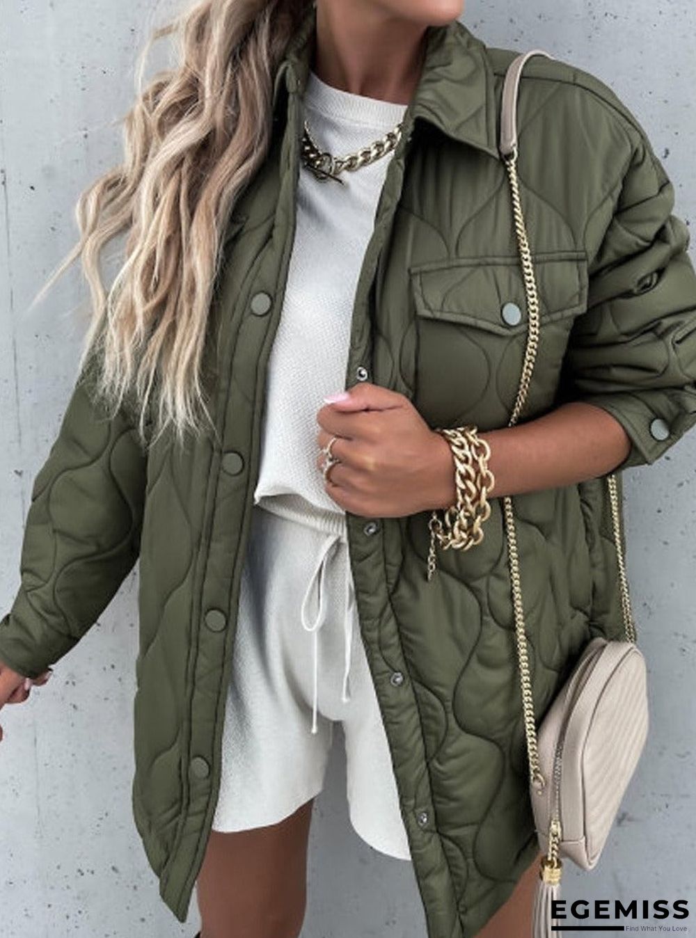 Casual Solid Color Lapel Long-Sleeved Pocket Zipper Cotton Coat | EGEMISS