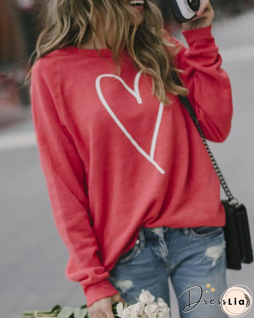 Heart Print Long Sleeve Top P12267