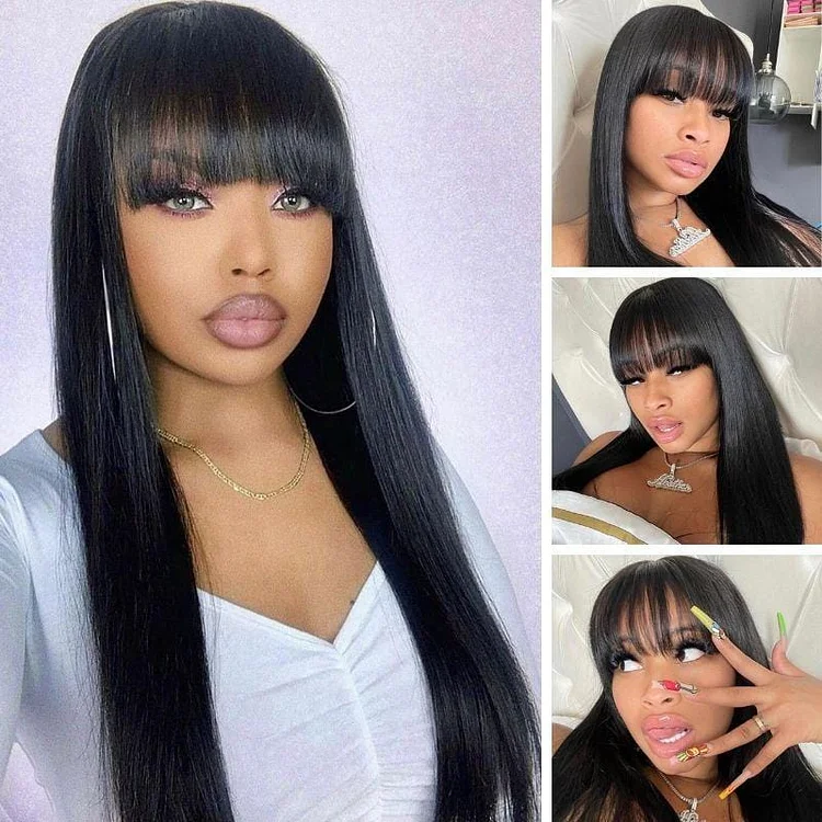 60% OFF Transparent Lace Front Wig Virgin Human Hair Bone Straight with Chic Bangs | Code : WT60