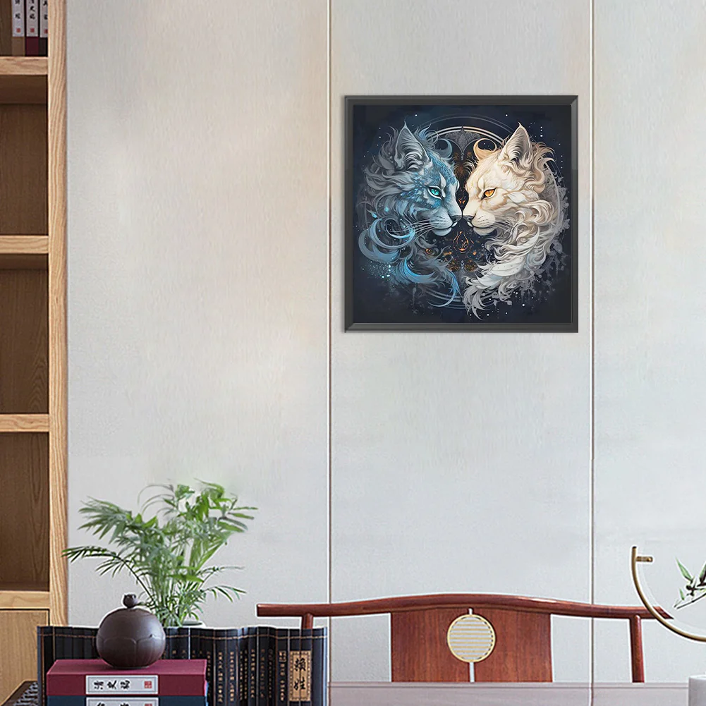 Diamond Painting - Full Round Drill - Yin Yang Cat(Canvas|30*30cm)