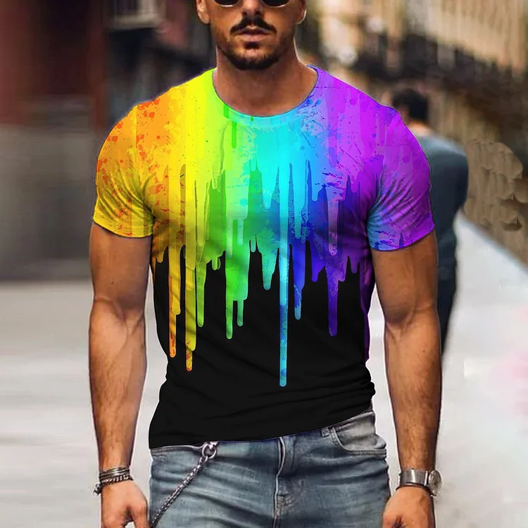 BrosWear Gay Rainbow Gradient Fluid Art Print T-Shirt