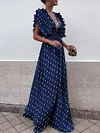 Solid Color Polka-Dot Puff Sleeves Maxi Dresses