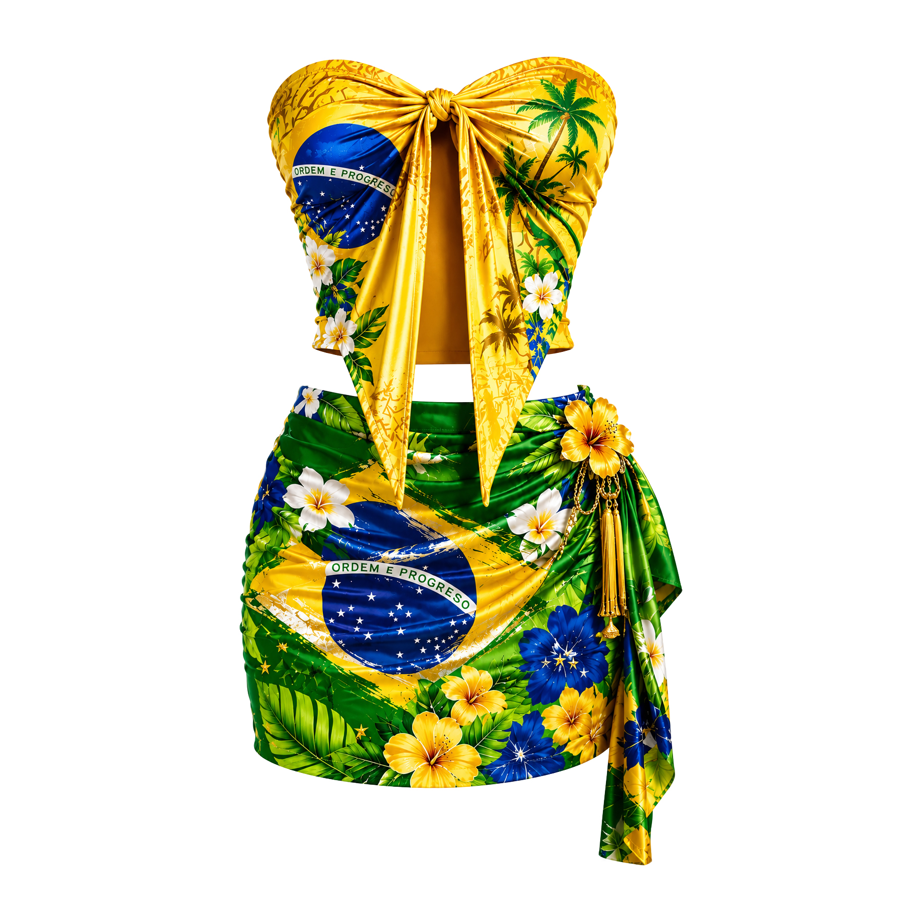 Women's Brazilian-style Printed Two-piece Set: Strapless Crop Top And Form-fitting Mini Skirt With Side Ties &ndash; Beachwear Avantcool
