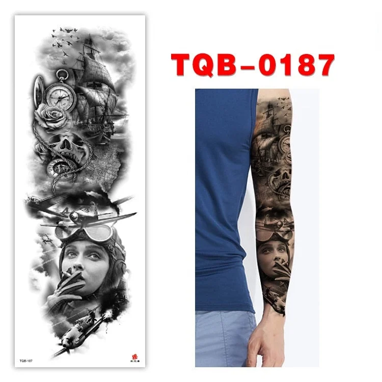 Full Arm Series Temporary Tattoo Full Arm Tattoo Sticker Lasting Waterproof Sweat Flower Arm Full Arm Tattoo Big Picture Sticker