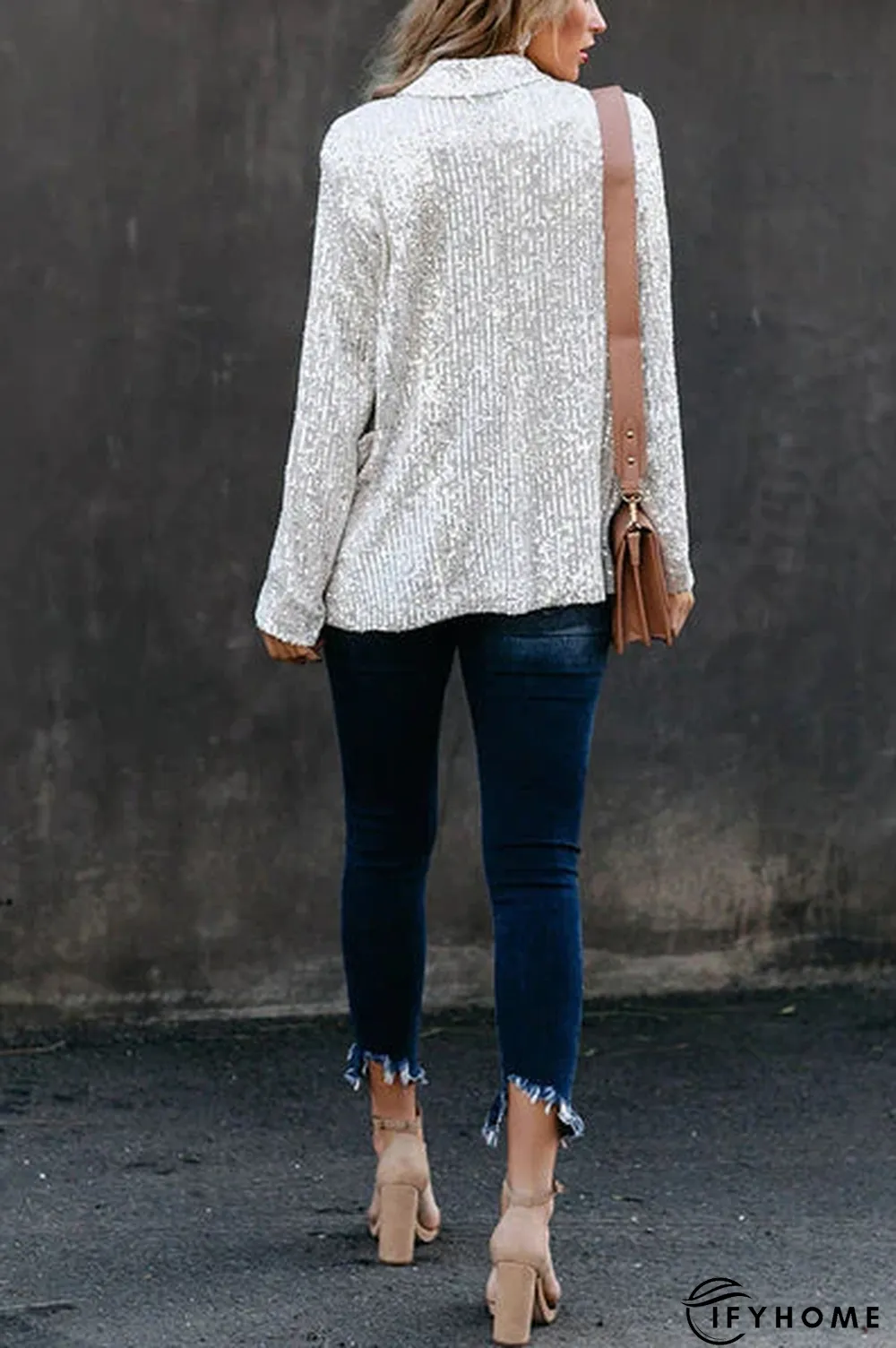 Street Patchwork Sequins Cardigan Collar Outerwear | IFYHOME