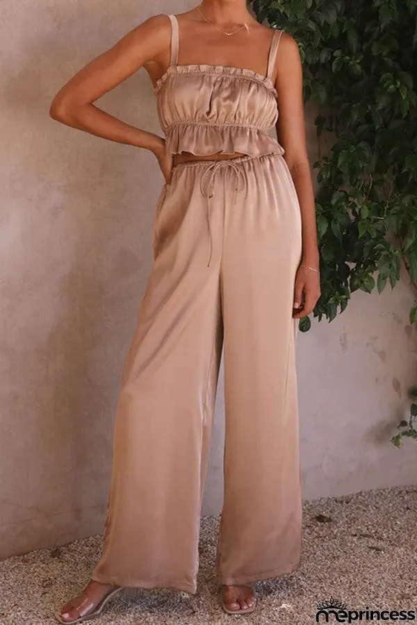 One word collar suspenders wide leg pants fashion suit