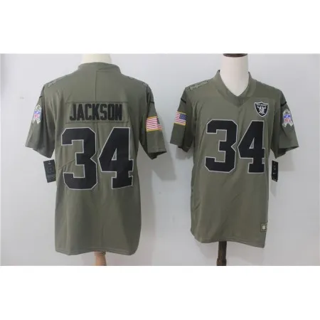Men's  Oakland Raiders #34 Bo Jackson Olive Salute To Service Limited Stitched NFL Jersey