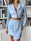 Urban Blue Asymmetric Notched Collar Skirt Two Pieces Set