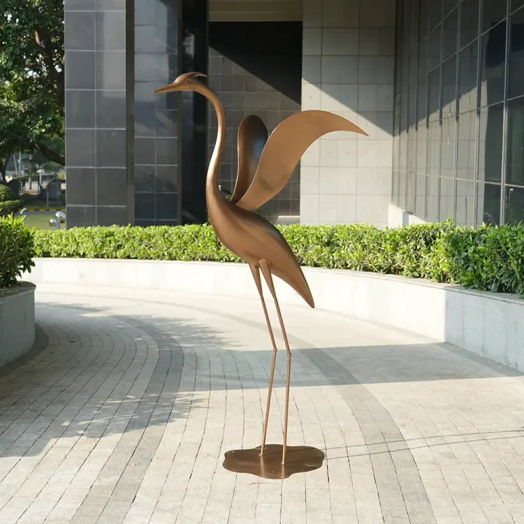 Modern Abstract Crane Sculpture Outdoor Stainless Steel Bird Art for Public & Commercial Spaces