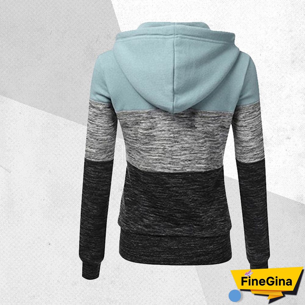 Women Spring/Autumn Casual Long Sleeve Sweatshirts Colorful Patchwork Thin Zip-Up Hoodie Jacket for Drawstring Hoodies S-5XL
