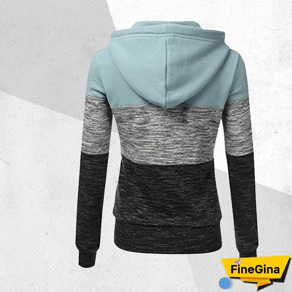 Women Spring/Autumn Casual Long Sleeve Sweatshirts Colorful Patchwork Thin Zip-Up Hoodie Jacket for Drawstring Hoodies S-5XL