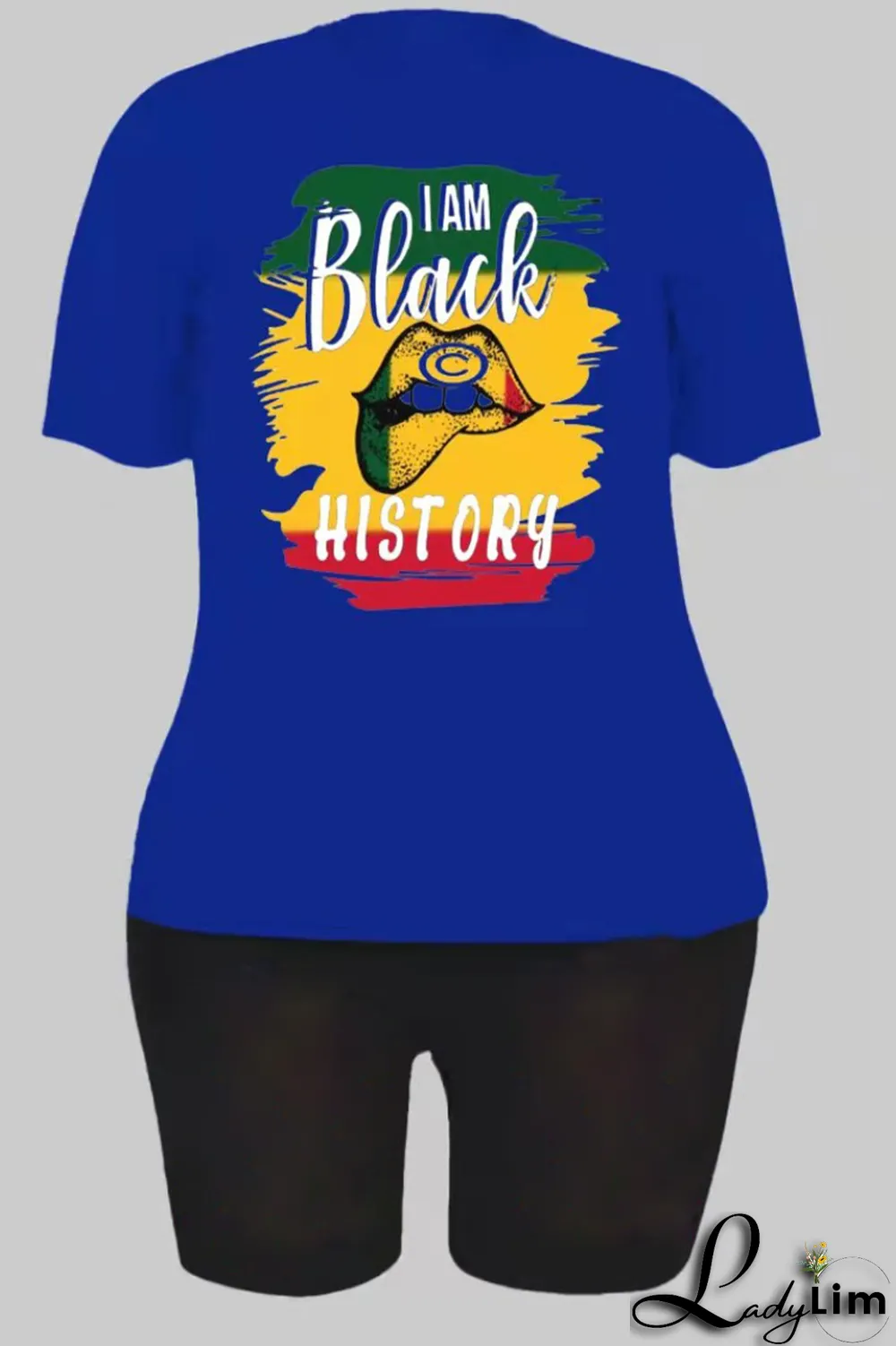 Navy Blue Fashion Street Print Patchwork O Neck T-Shirts