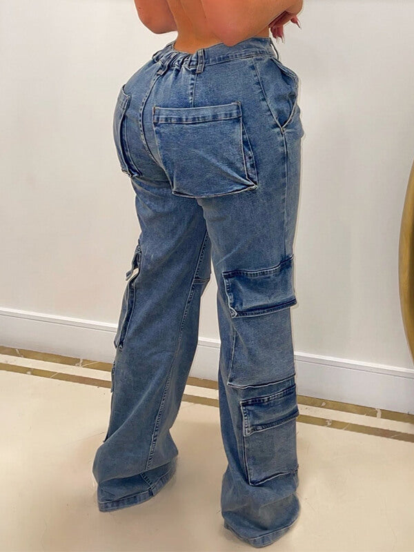Light Denim Wash Cargo Jeans Pant