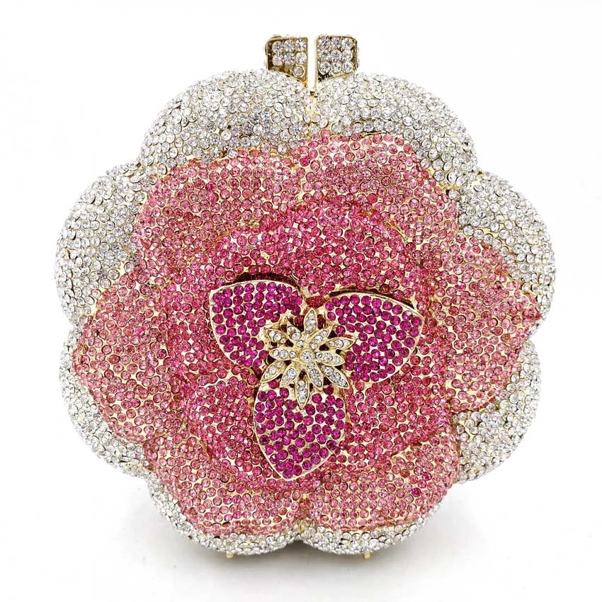 Newest Clutch Bag Pink Crystal Women Wedding Flower Party Purse Bride Chain Clutch Bag Prom Night Evening Bag SC603