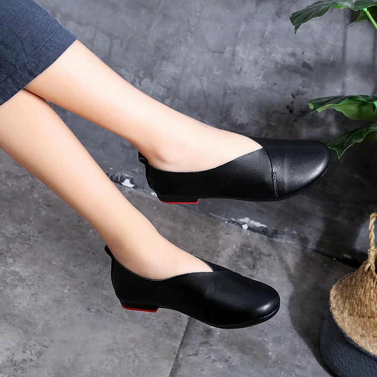 Sale\Black UK4.5\Coffee UK4.5-UK5.5\Red UK5.5\Literary Handmade Retro Leather Soft Flat Shoes shopify Stunahome.com