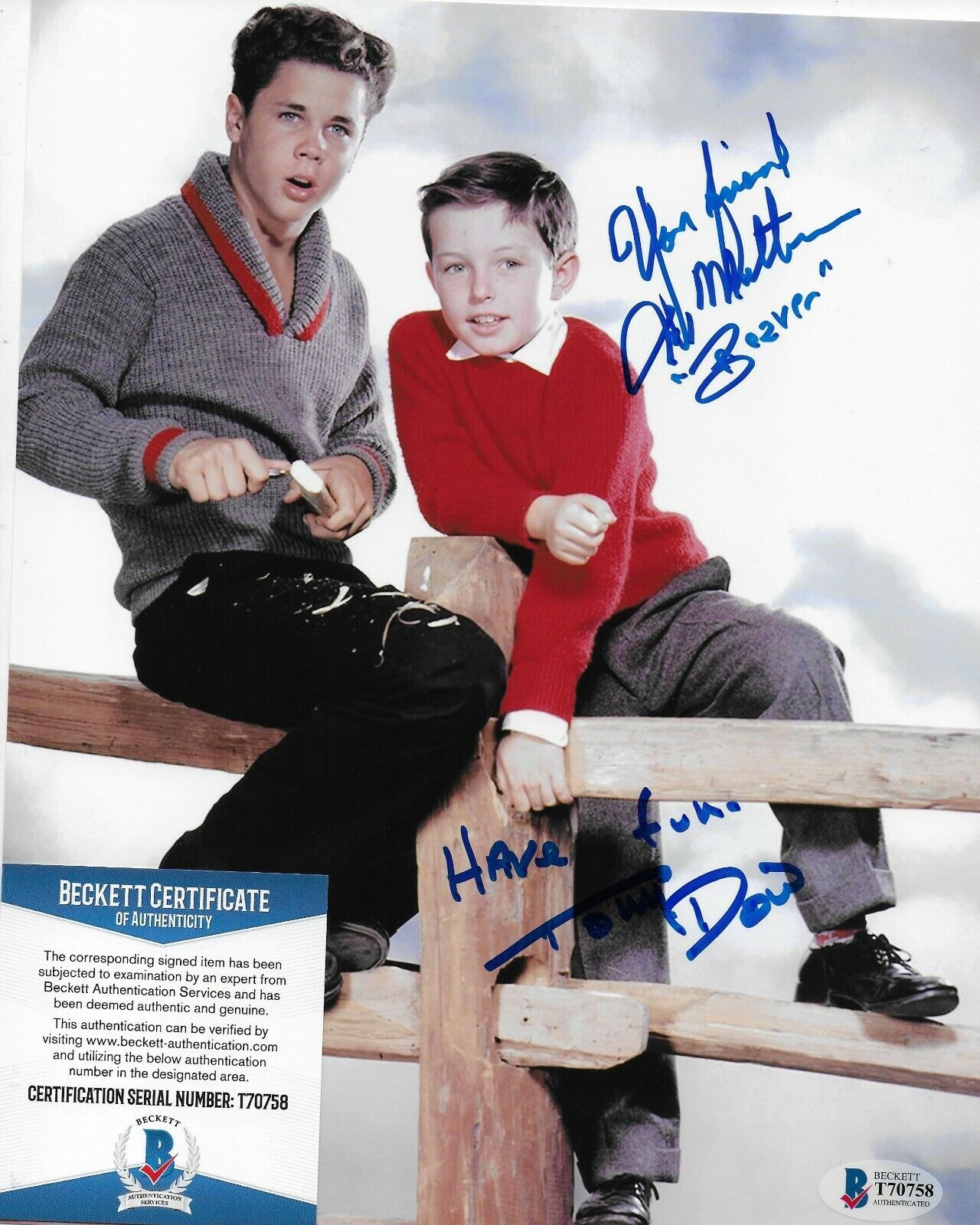 Jerry Mathers & Tony Dow (Beaver) Original Signed 8X10 Photo Poster painting w/Beckett COA #2