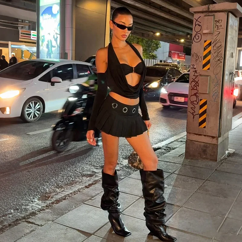 Brownm Brownm Trend 2025 Summer Women's New Solid Color Hottie High Waist Side Design Irregular Skirt