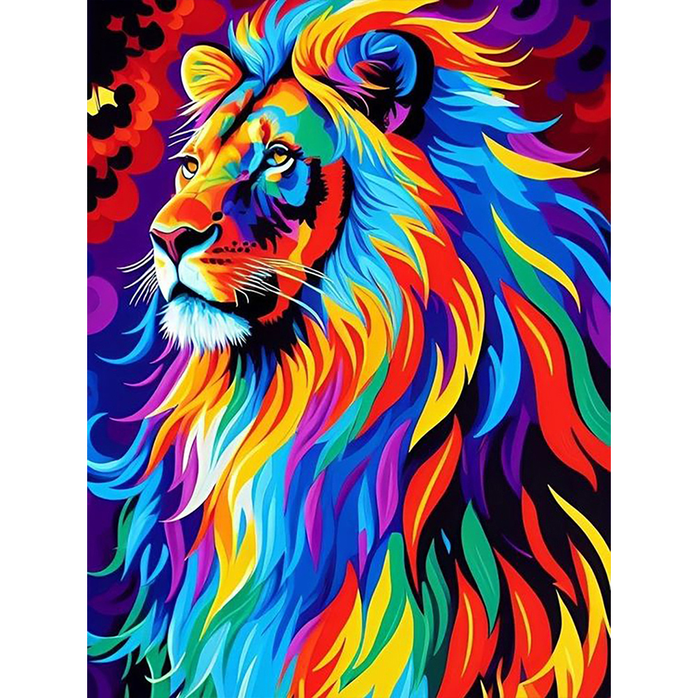 Colorful Lion Portrait 30*40cm(canvas) full round drill diamond painting