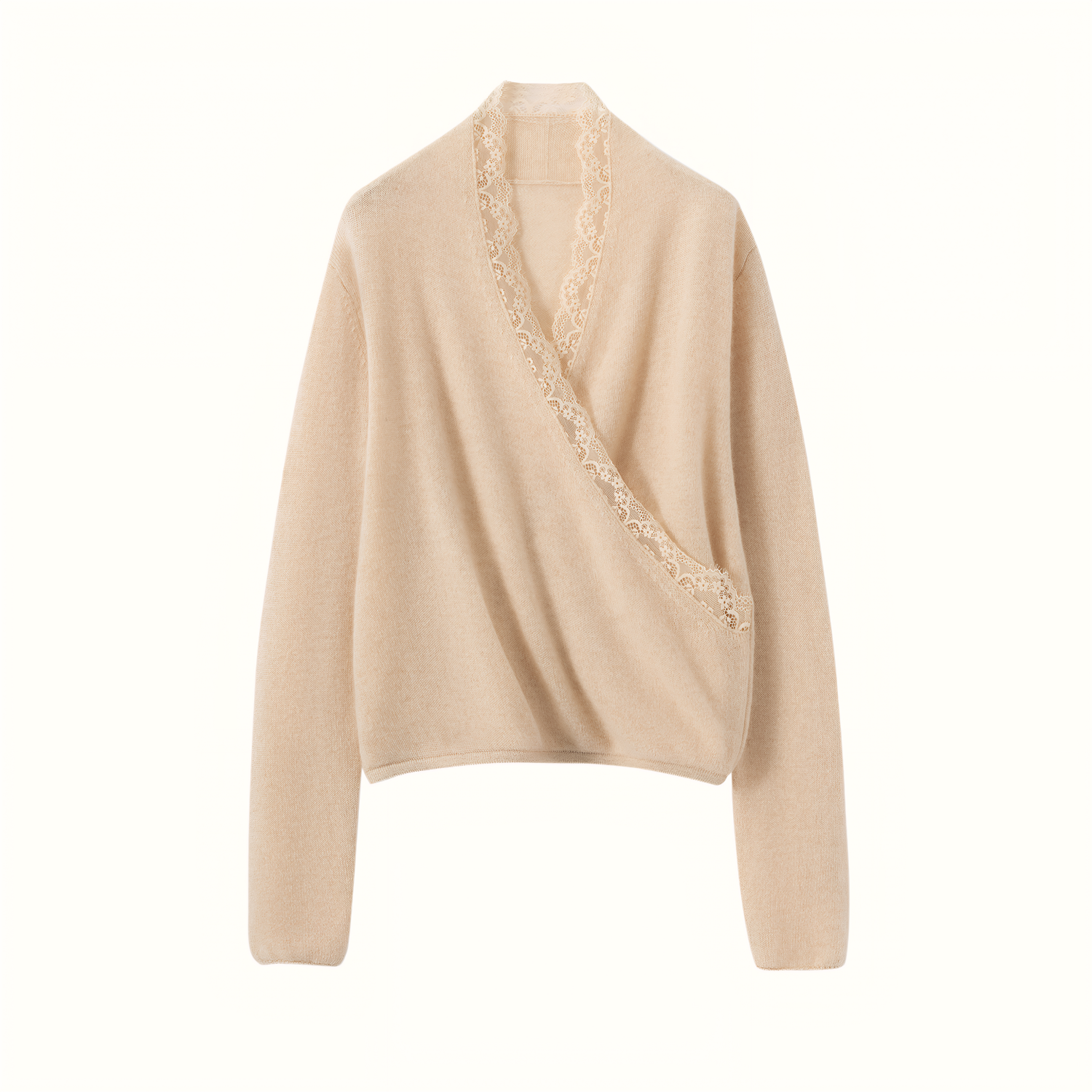Women's Lace Trim Crossover V-Neck Cashmere Sweater REAL SILK LIFE