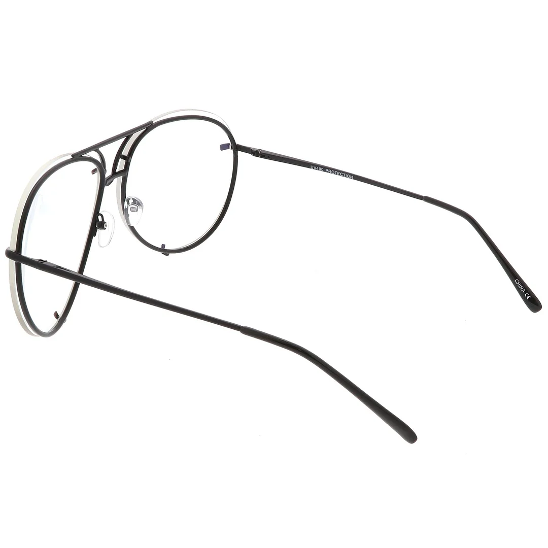 Oversize Rimless Aviator Glasses Unique Nose Piece Clear Lens 67mm