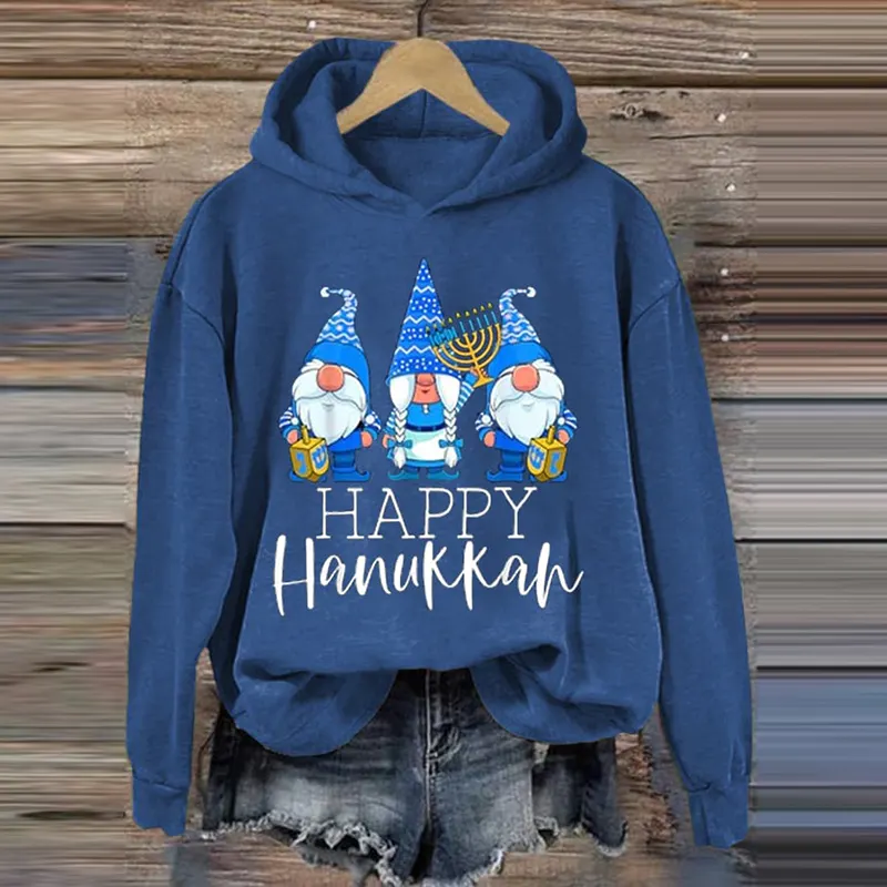 Women's Happy Hanukkah Print Long Sleeve Hoodie