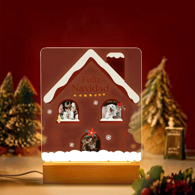 Navidad-Lámpara Luz de Noche LED Feliz Navidad con 3 Fotos Personalizadas