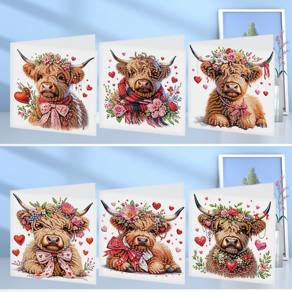 [Upgrade-Laser Card]6Pcs Love Yak Diamond Painting Greeting Card Rhinestones Diamond Wish Card