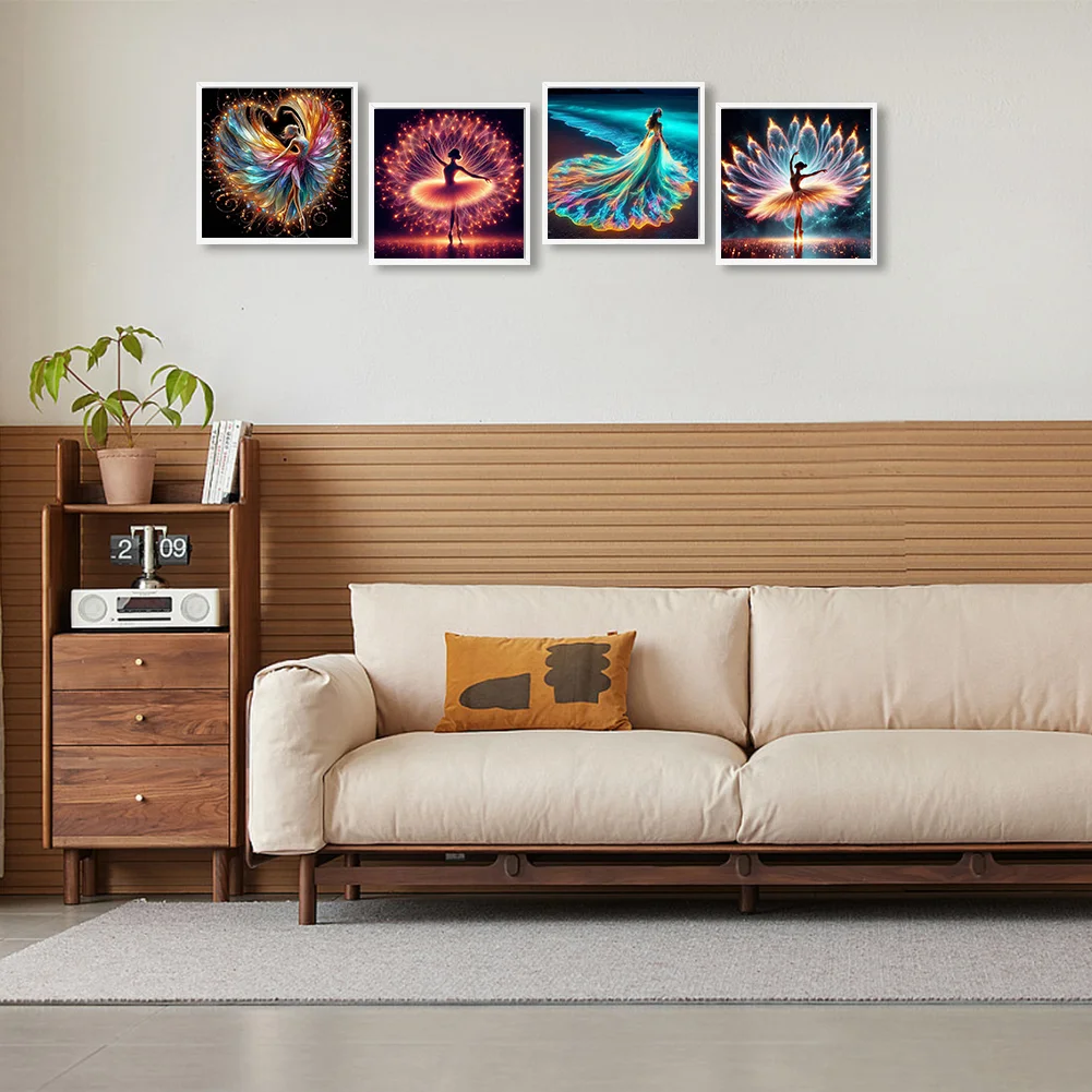 4pcs/Set Diamond Painting - Full Round Drill - Dancing Girl(Canvas|30*30cm)