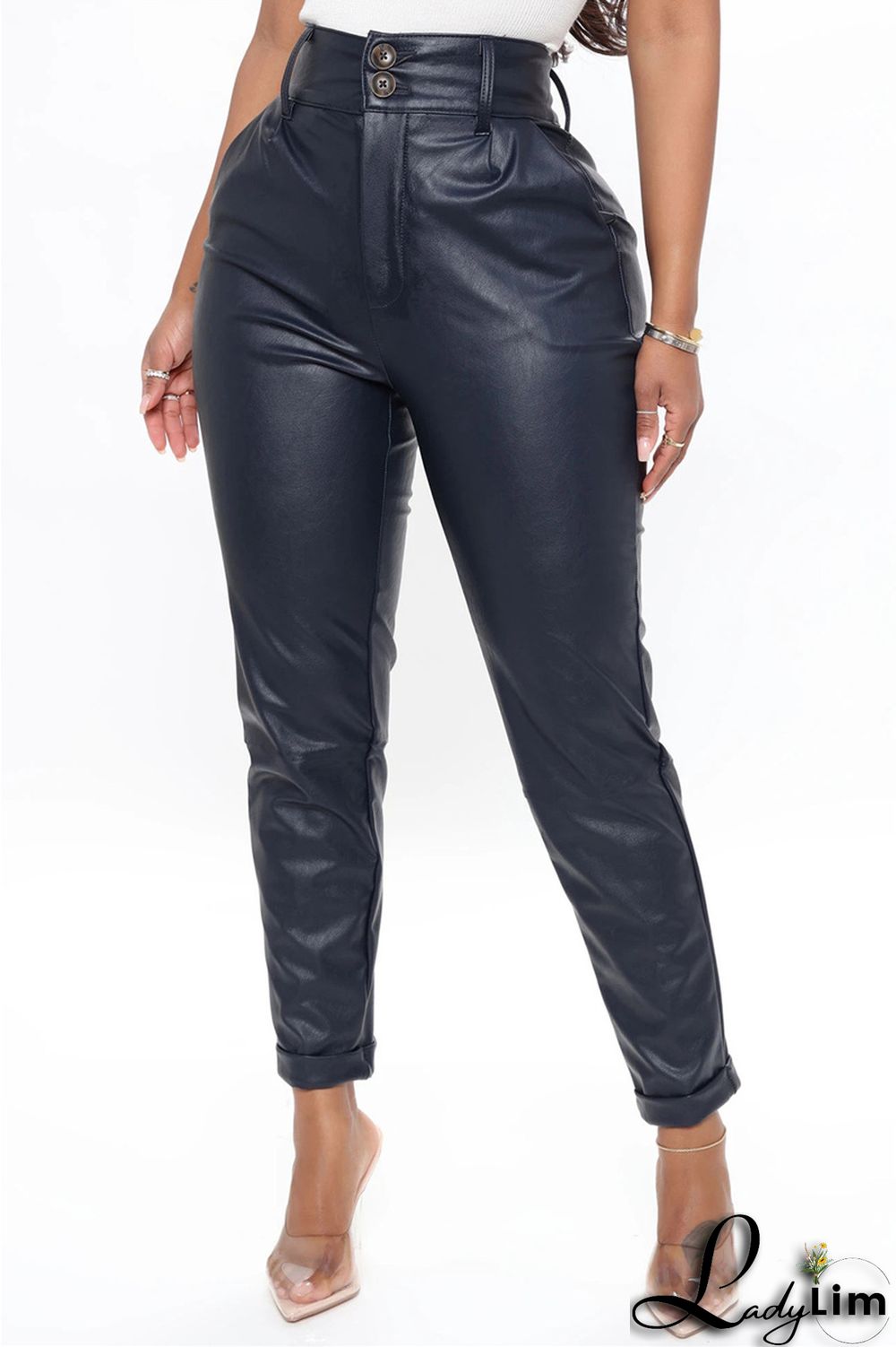 Black Fashion Casual Solid Split Joint Skinny High Waist Pencil Trousers