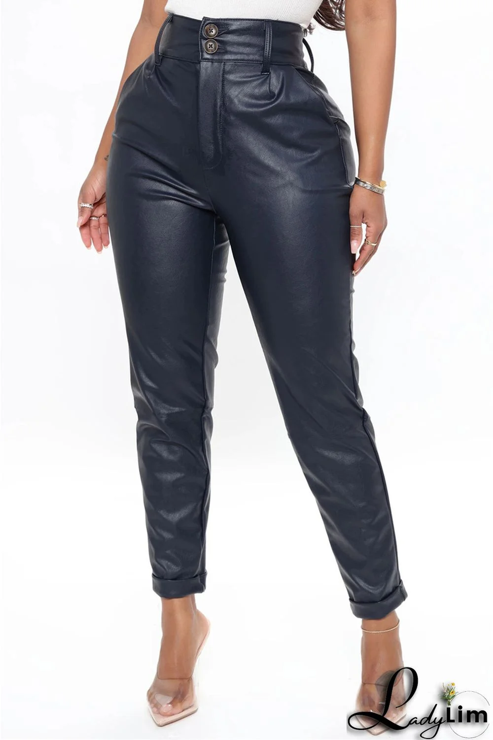 Black Fashion Casual Solid Split Joint Skinny High Waist Pencil Trousers