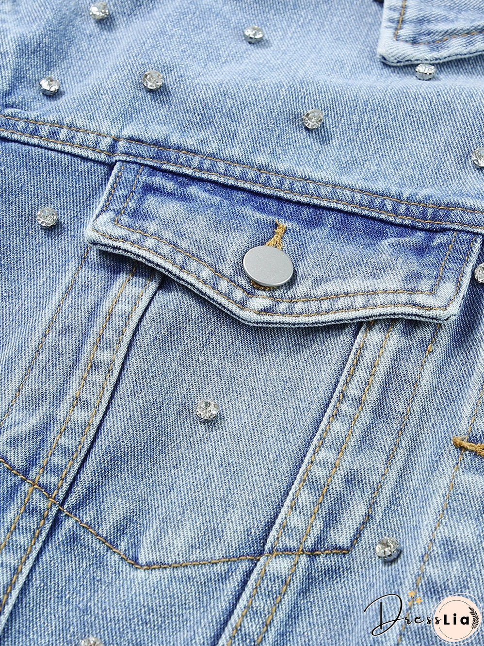 Light Wash Denim Jacket with Crystal Detail