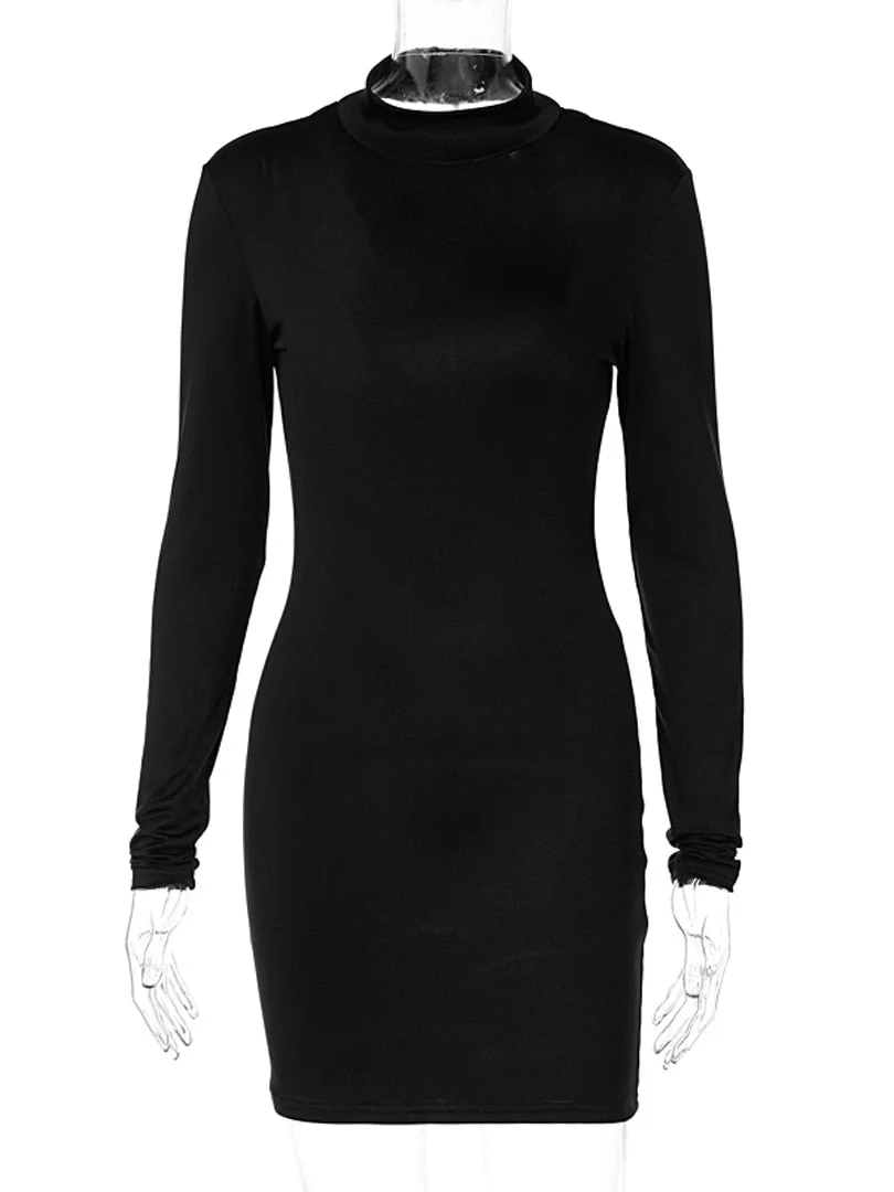 Dulzura 2021 Autumn Winter Women Long Sleeve High Neck Backless Mini Dress Diamond Chain Hollow Out Bodycon Sexy Party Elegant