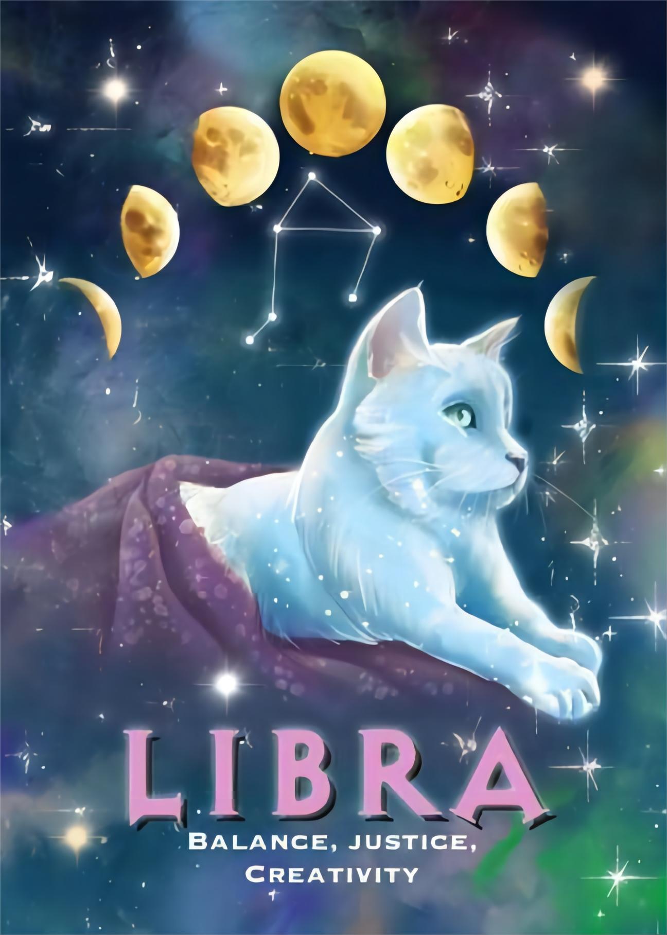 Cosmic Libra Zodiac Cat 40*50CM(Canvas) Full Round Drill Diamond Painting gbfke