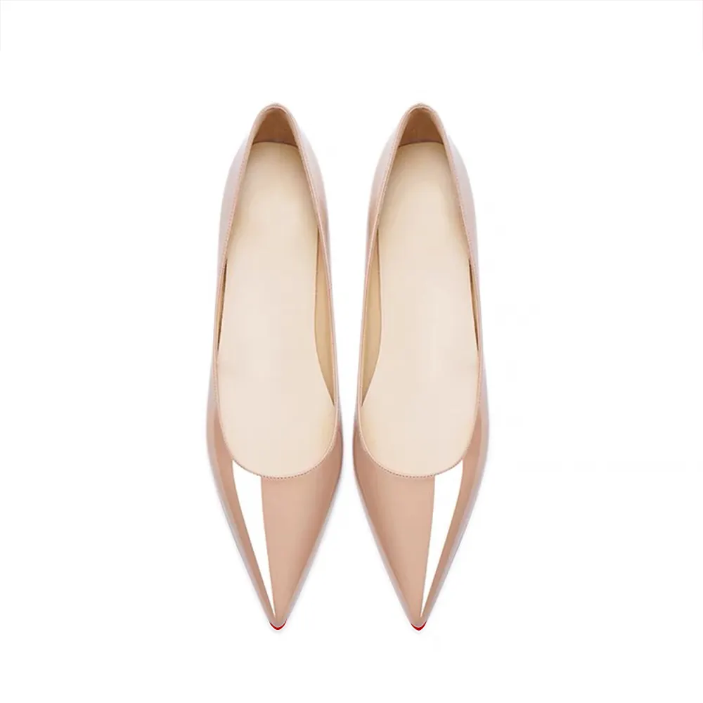 Women's Red Bottom Flat Shoes Pointed Toe Solid Color Patent Leather Shoes-vocosishoes
