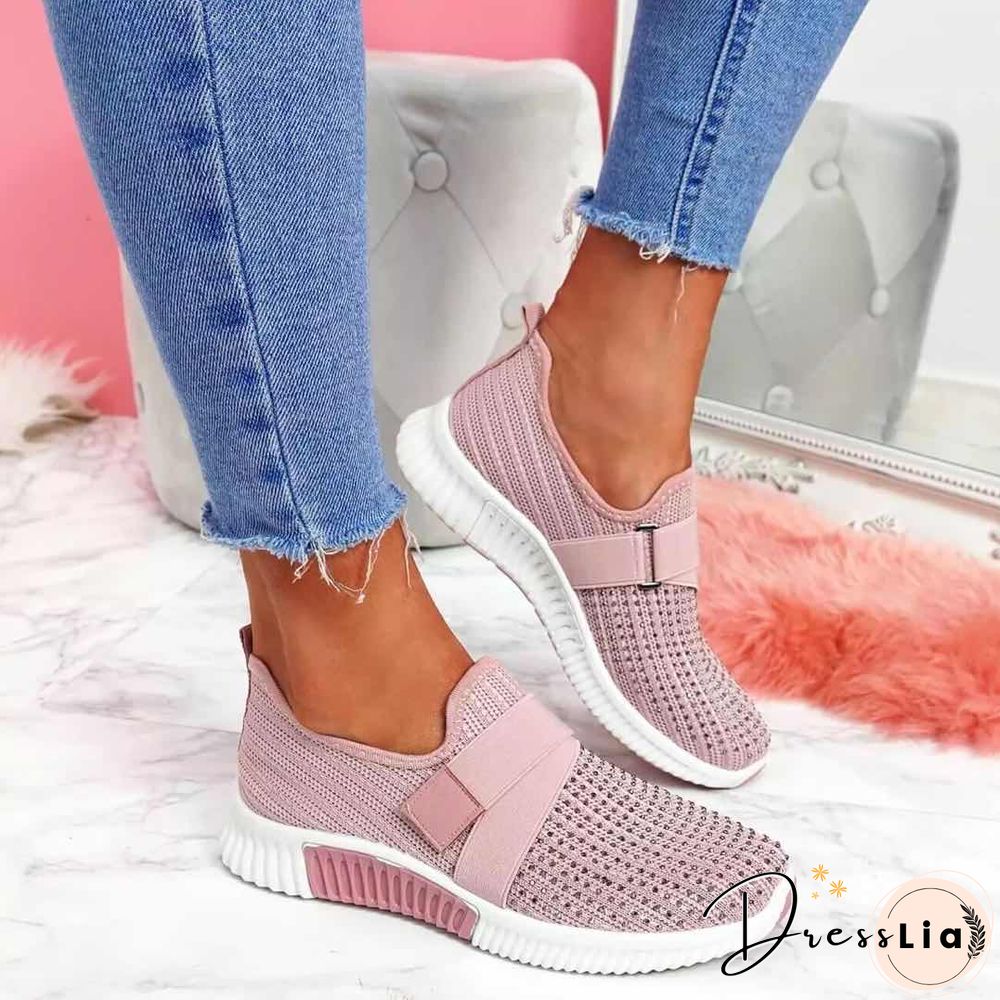 Back To School Outfit  Sneakers Women Shoes Spring Female Shoes Crystal Solid Mesh Sneakers Flats Fashion Ladies Sport Shoes Light Vulcanized Shoes