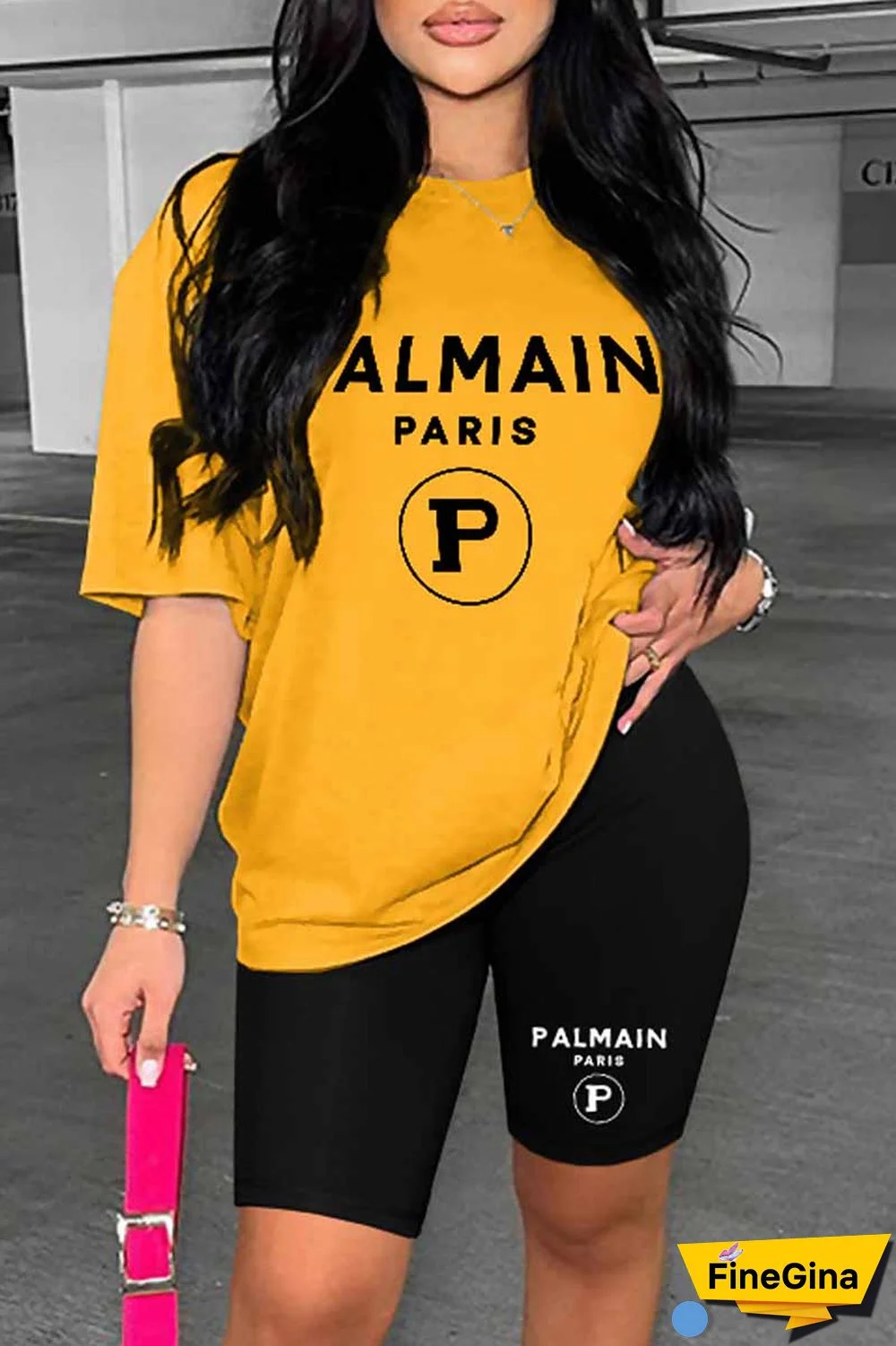 Blue Casual Print Letter O Neck Short Sleeve Two Pieces