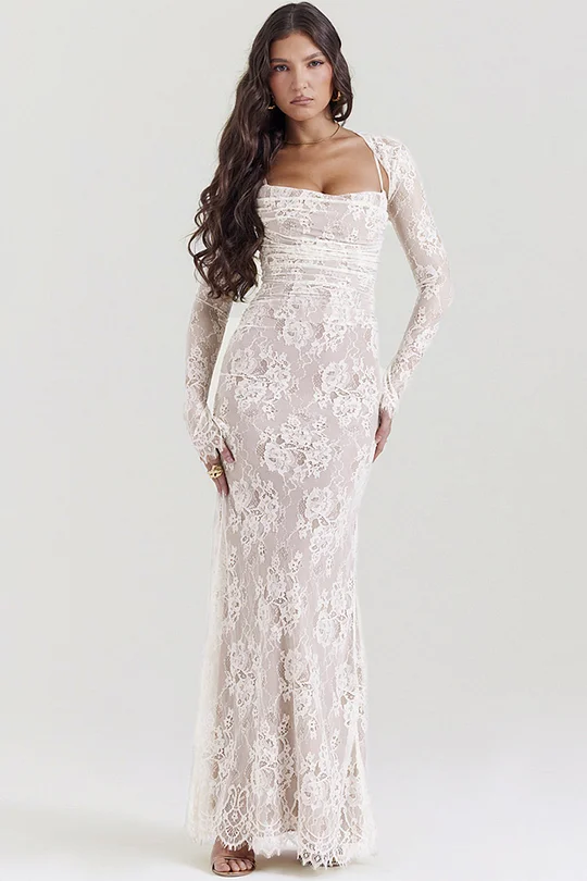 Colette White Lace Cutout Maxi Dress