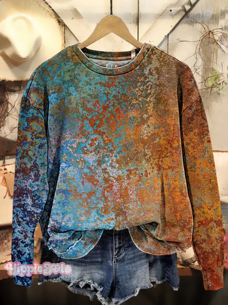 Retro Rust Pattern Casual Sweatshirt Multicolor / S