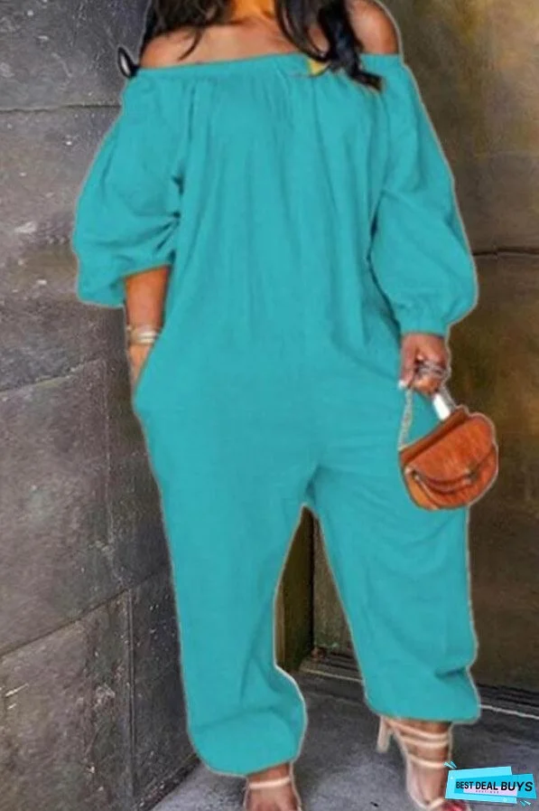 Casual Off The Shoulder Solid Color Jumpsuit