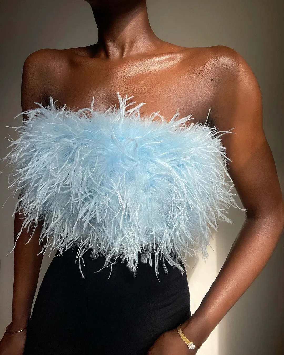 Ootddress Fur Feather Strapless Tube Tops For Women Party Fashion Bustier Cute Top Y2k Club 2025 New Sexy Mini Fluffy Corset Top