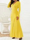 Banquet Solid Color Split-Front Long Sleeves V-Neck Maxi Dress